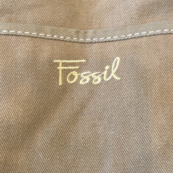 Fossil Brown Canvas Leather Crossbody Tote Bag - Picture 13 of 13